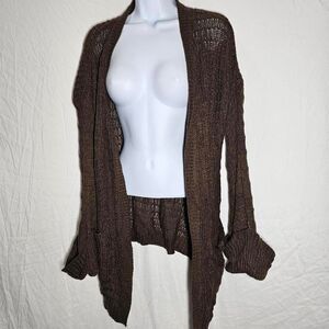 Y2K vintage brown knit cozy fall slight flare sleeve cardigan